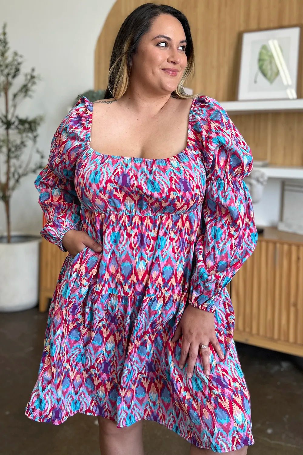 Double Take Full Size Printed Long Sleeve Dress – | Shannon’s Chique Boutique