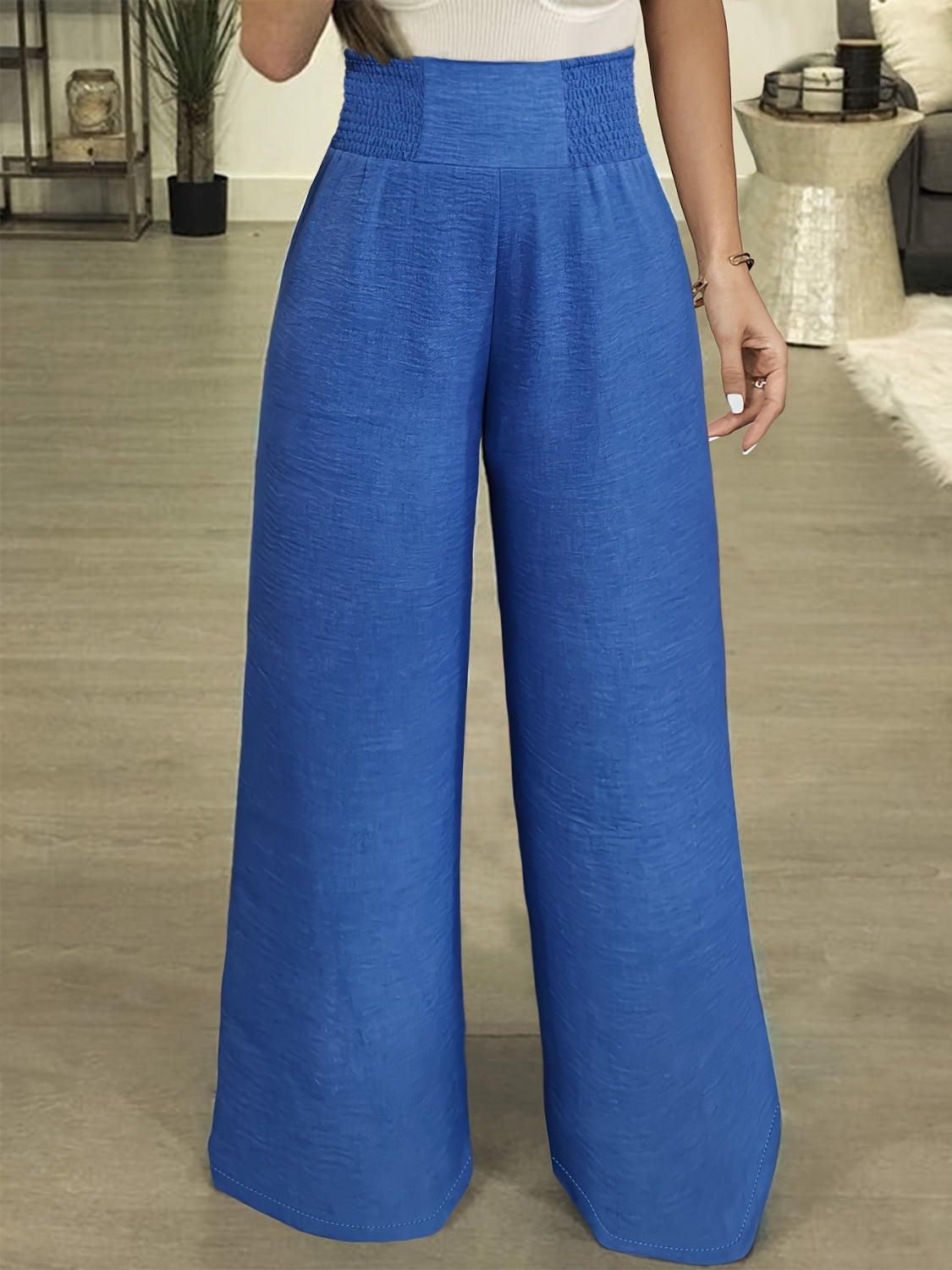 Plus Size High Waist Wide Leg Pants - Royal Blue -