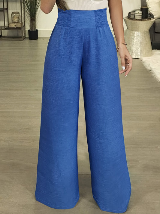 Plus Size High Waist Wide Leg Pants - Royal Blue -