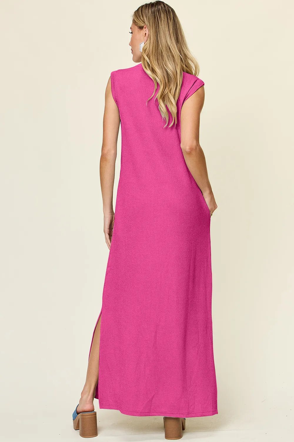 Double Take Full Size Texture Mock Neck Sleeveless Maxi Dress - -
