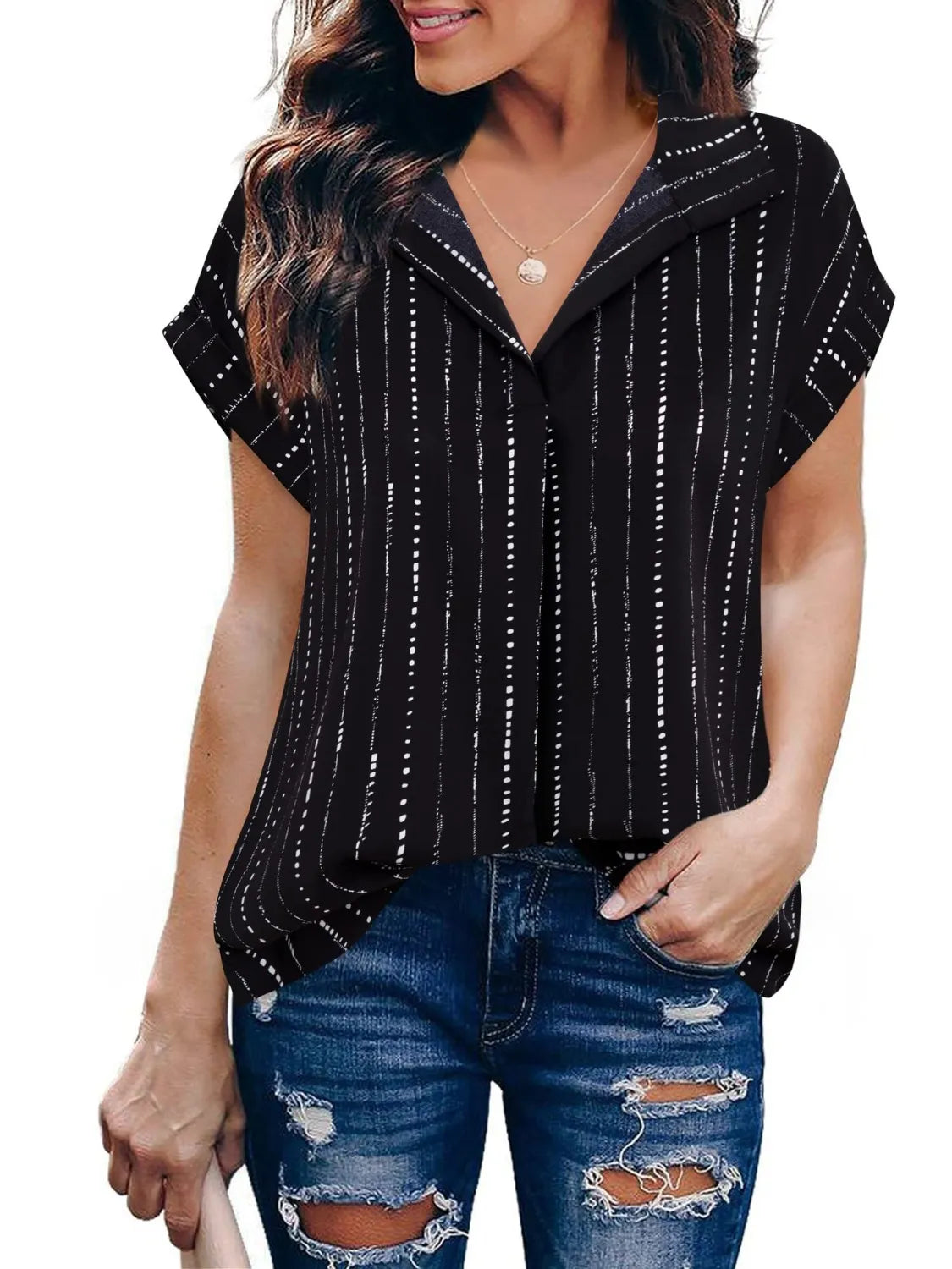 Ruched Round Neck Short Sleeve Top – Pretty Chique Women’s Summer Blouse - -