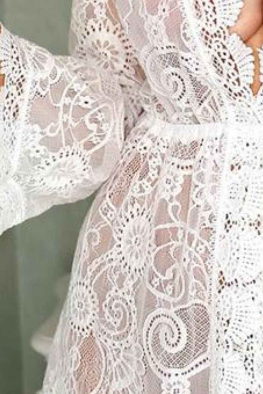 V-Neck Lace Cover-Up Dress - -