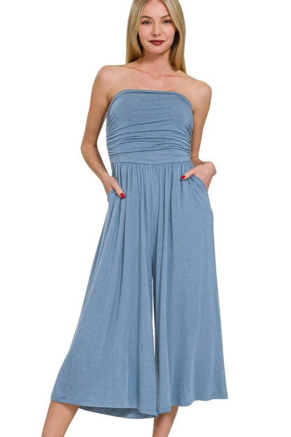 Zenana Double Layer Tube Top Jumpsuit – Effortless Chic - DUSTY BLUE -