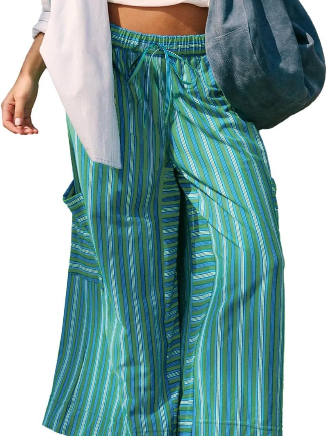 Contrast Striped Wide leg Pants - -