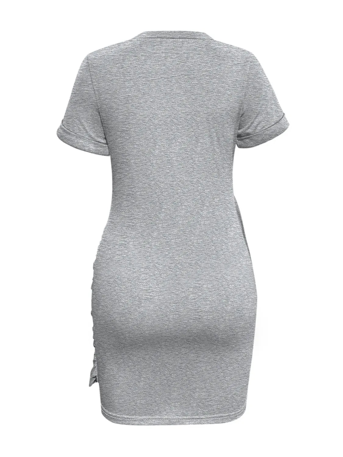 Round Neck Short Sleeve Mini Tee Dress - -