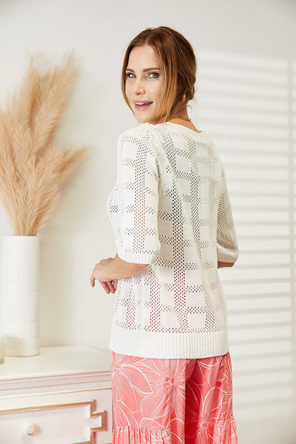 Mandy Ribbed Trim Round Neck Knit Top - -