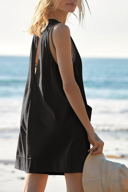 Lovelet Round Neck Sleeveless Romper with Pockets - -