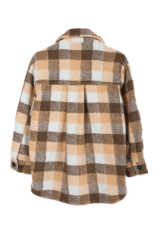 Plaid sherpa jacket with pockets