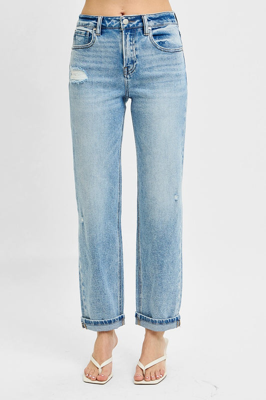 RISEN Full Size High Rise Ankle Boyfriend Distressed Jeans Plus Size - Light -