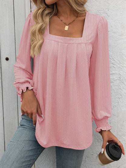 Mandy Square Neck Long Sleeve Top - Dusty Pink -