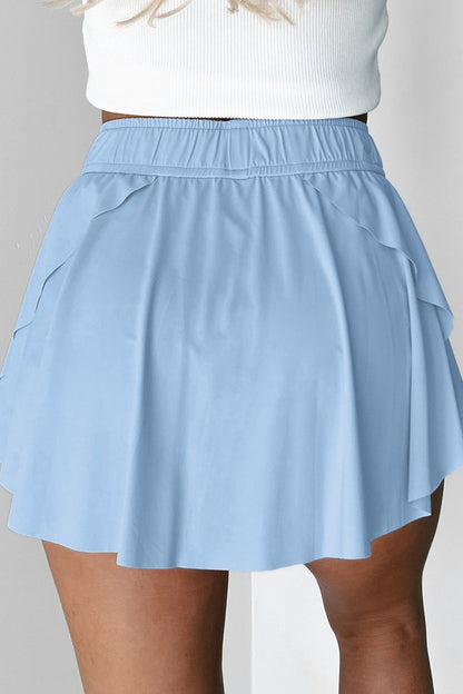 Drawstring High Waist Lined Active Skorts - -