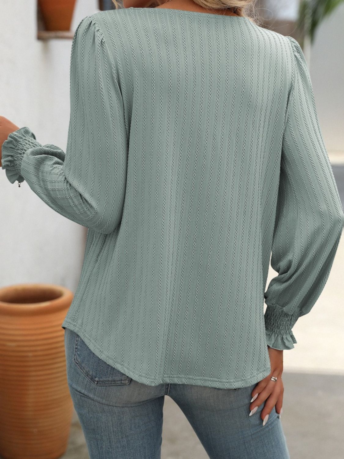 Mandy Square Neck Long Sleeve Top - -