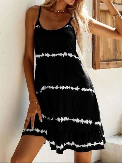 Contrast Printed Scoop Neck Mini Cami Dress - -