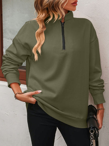 Mandy Zip-Up Dropped Shoulder Sweatshirt - -