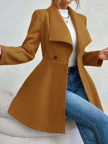 Collared Neck Button Up Long Sleeve Coat