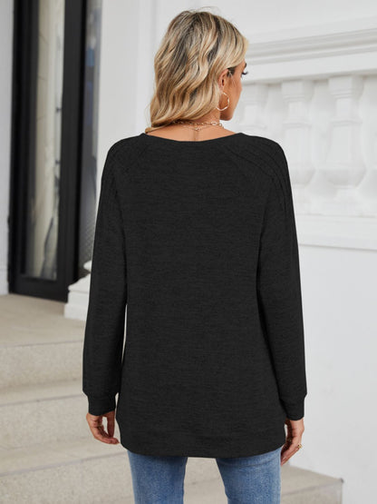 Round Neck Long Sleeve T-Shirt - -