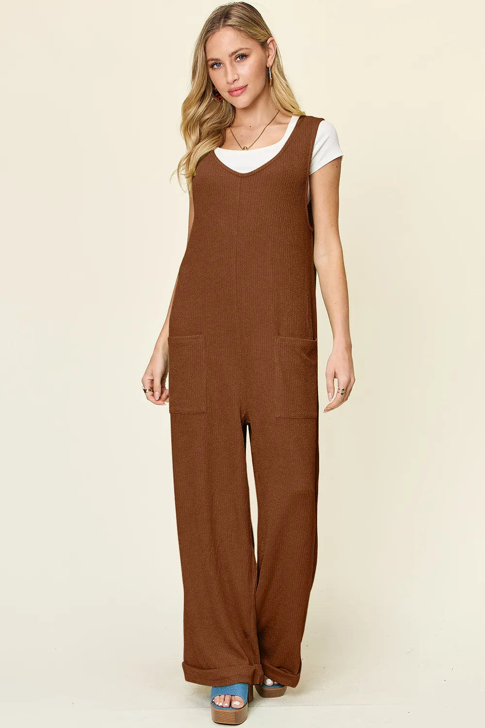 Double Take Full Size Texture Sleeveless Wide Leg Jumpsuit – | Shannon’s Chique Boutique