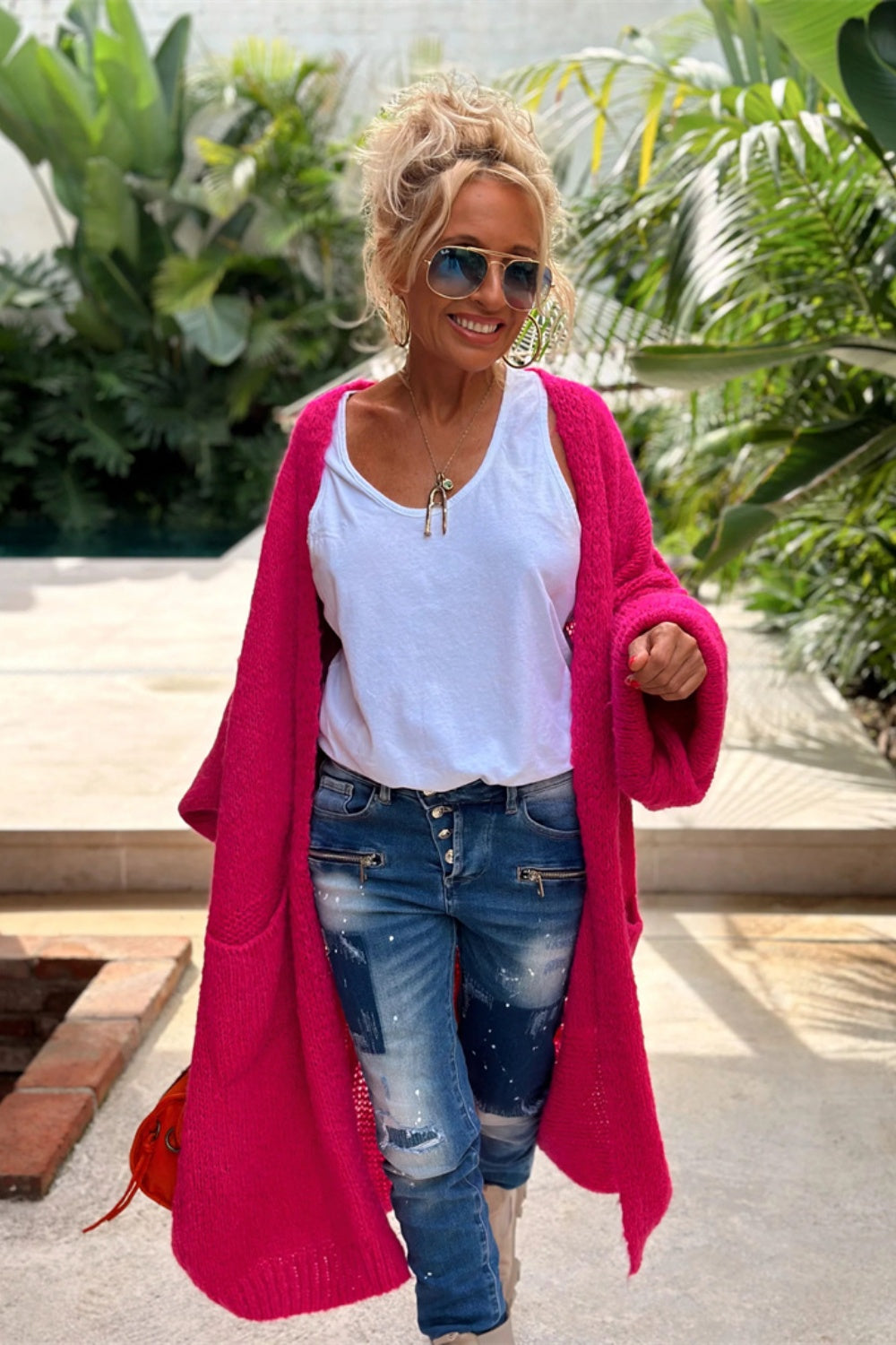 Letter Dropped Shoulder Long Sleeve Cardigan