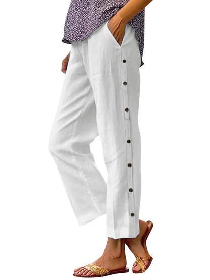 Coastal Stroll – Button Linen Pants – | Shannon’s Chique Boutique