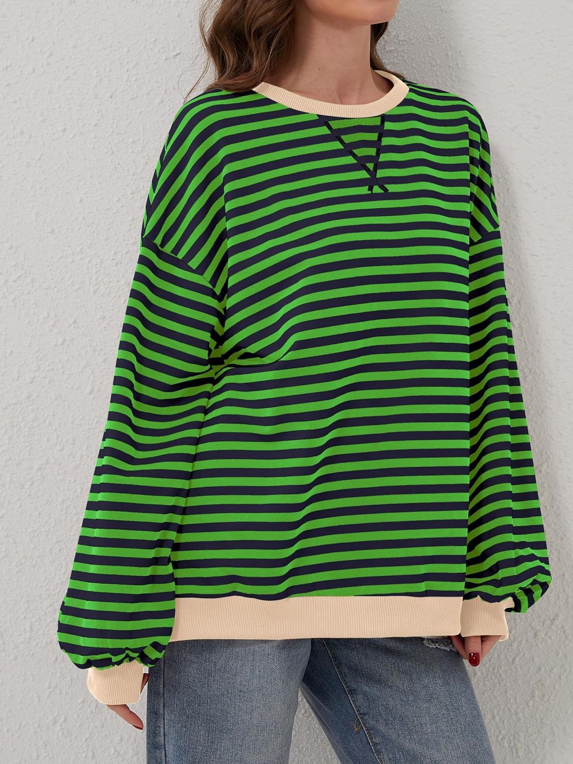 Contrast Striped Long Sleeve Sweatshirt - -