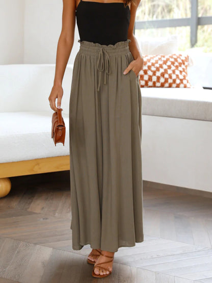 Wide Leg Pants with Pockets - -