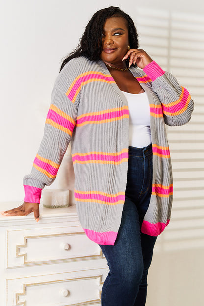 Woven Right Ribbed Long Sleeve Cardigan - -