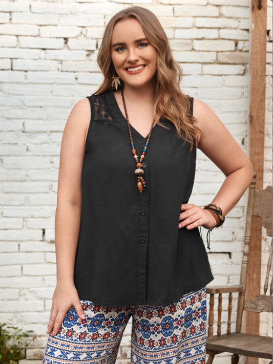 Plus Size V-Neck Tank - Black -