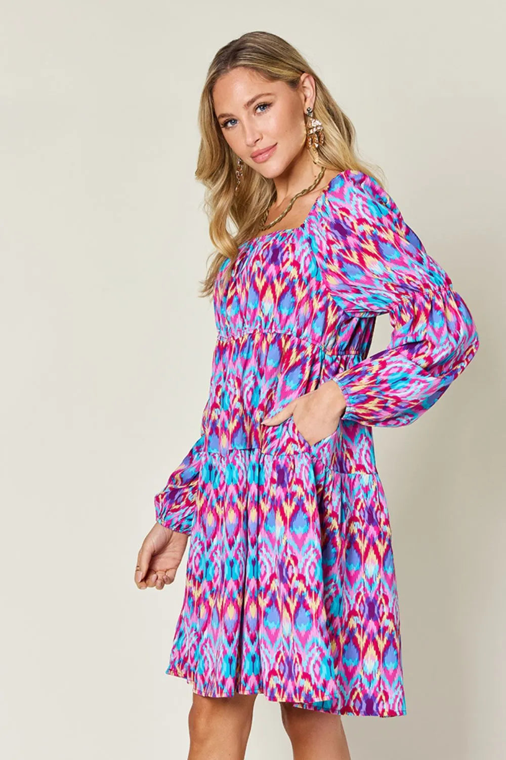 Double Take Full Size Printed Long Sleeve Dress – | Shannon’s Chique Boutique