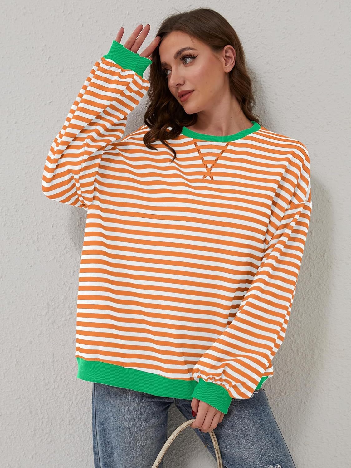Contrast Striped Long Sleeve Sweatshirt - -