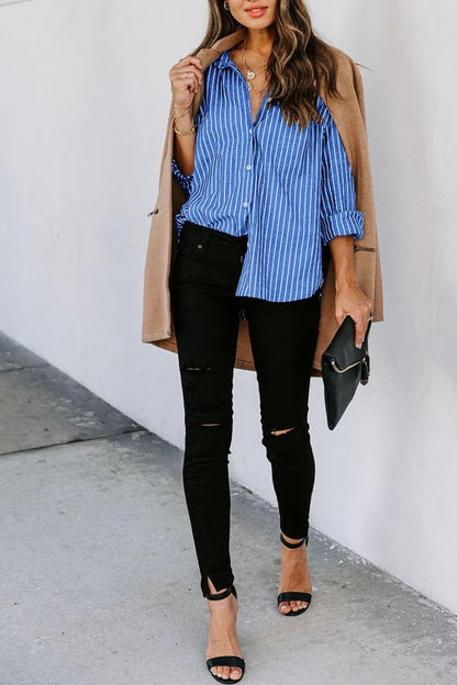 Lovelet Striped Button Up Long Sleeve Shirt