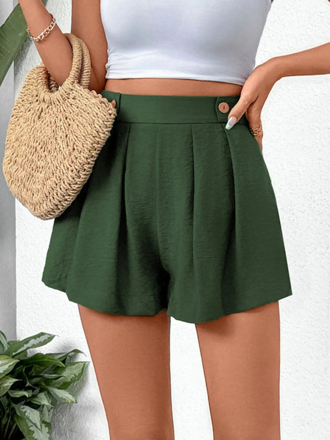 Pleated Detail Shorts with Pockets - -
