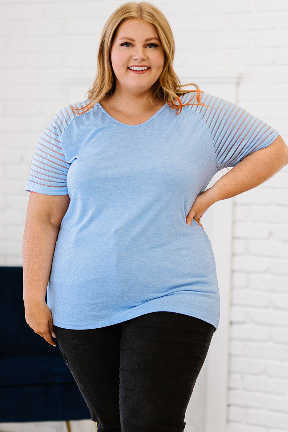 Plus Size V-Neck Raglan Sleeve Tee - -