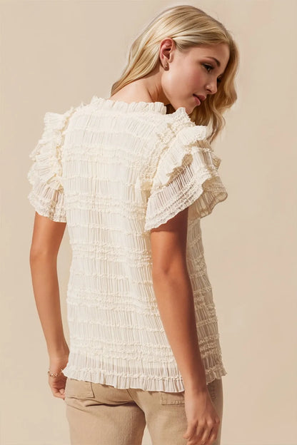 Oh Full Size Frill Notched Flounce Sleeve Blouse - -