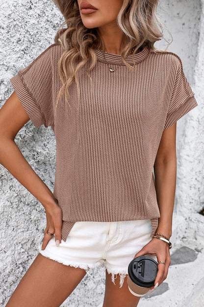 Mandy Striped Round Neck Short Sleeve T-Shirt - -