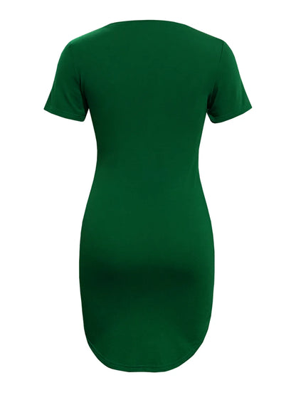 Round Neck Short Sleeve Mini Tee Dress - -