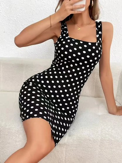 Contrast Polka Dot Mini Cami Dress - -