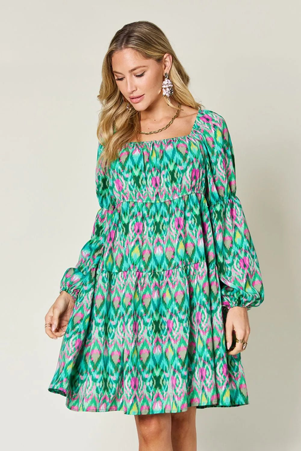 Double Take Full Size Printed Long Sleeve Dress – | Shannon’s Chique Boutique