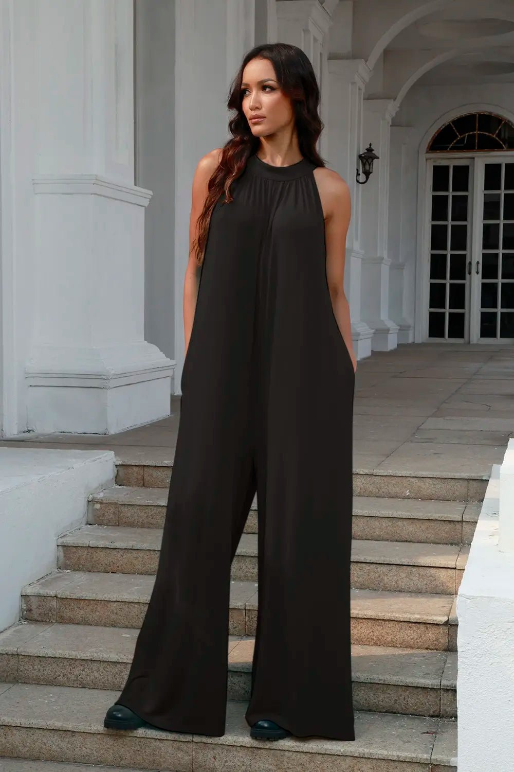 Double Take Full Size Tie Back Cutout Sleeveless Jumpsuit – | Shannon’s Chique Boutique