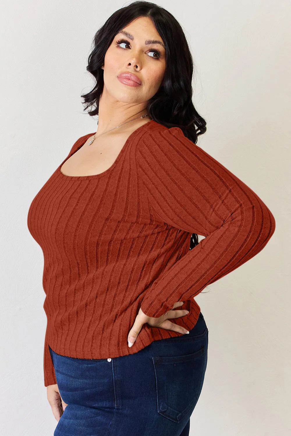 Basic Bae Full Size Ribbed Long Sleeve T-Shirt - -