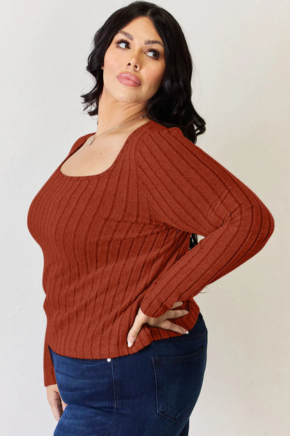 Basic Bae Full Size Ribbed Long Sleeve T-Shirt - -