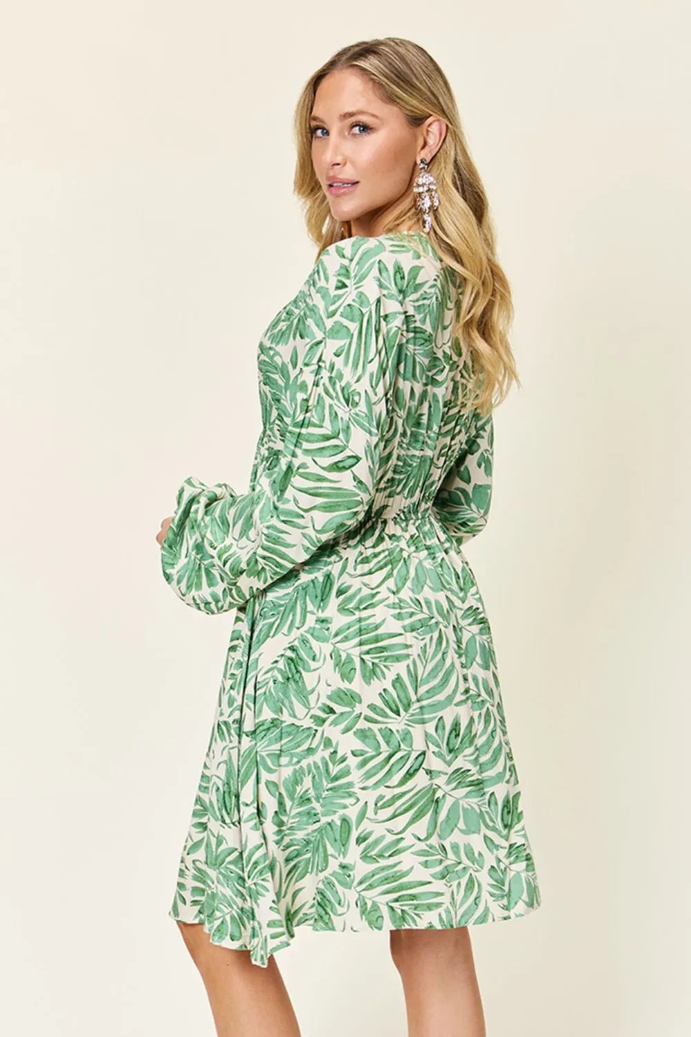 Double Take Full Size Printed Ruched Balloon Sleeve Dress – | Shannon’s Chique Boutique