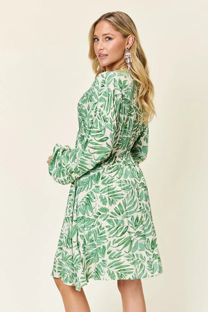 Double Take Full Size Printed Ruched Balloon Sleeve Dress – | Shannon’s Chique Boutique