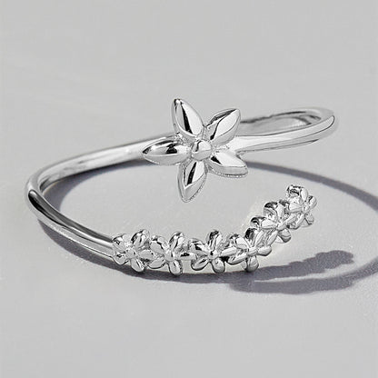 925 Sterling Silver Flower Ring - Silver -