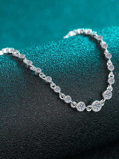 925 Sterling Silver Inlaid Moissanite Bracelet - -