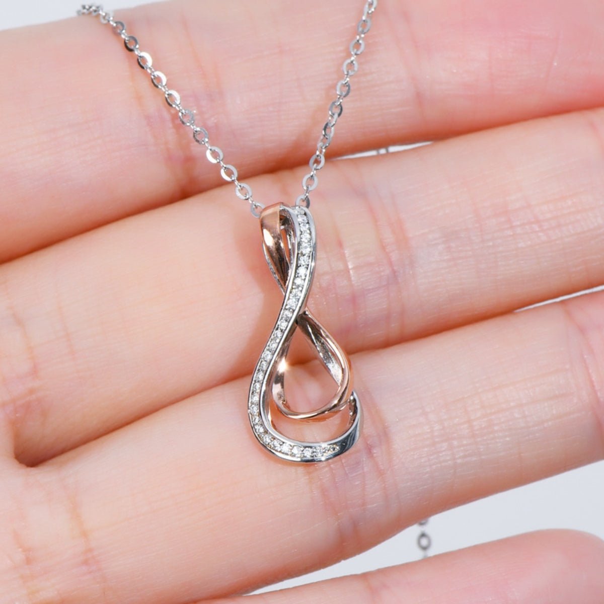 925 Sterling Silver Inlaid Moissanite Infinity Pendant Necklace - -