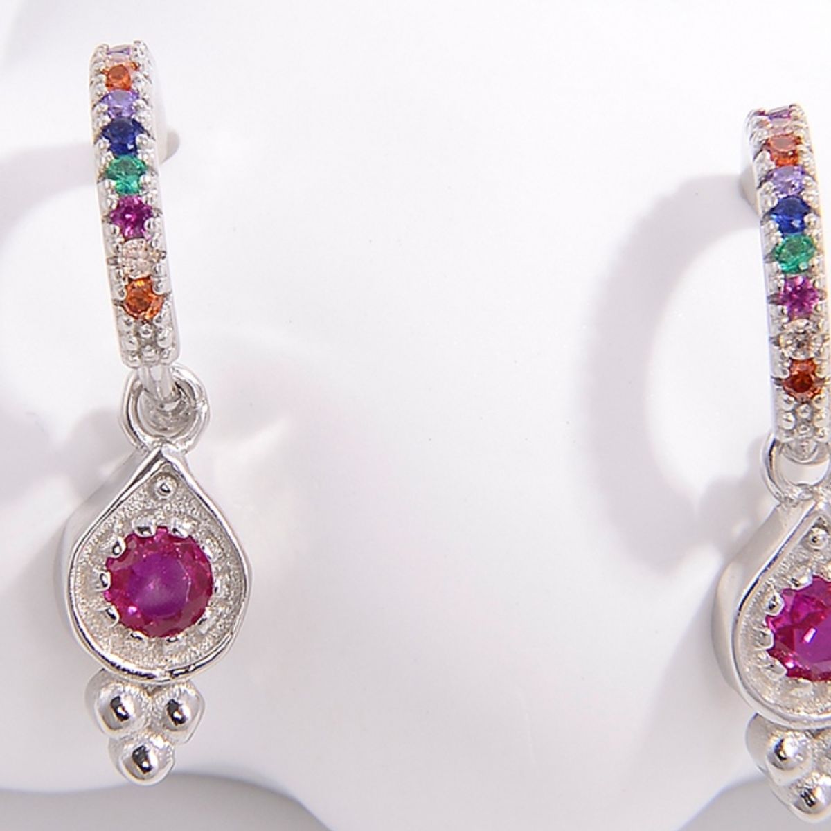 925 Sterling Silver Inlaid Zircon Earrings - -