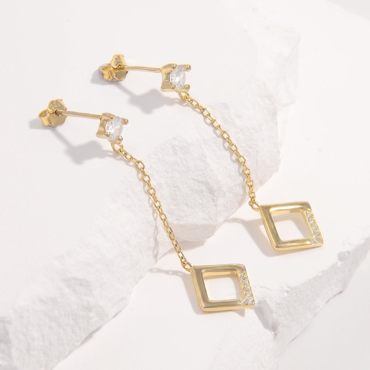 925 Sterling Silver Inlaid Zircon Earrings - -