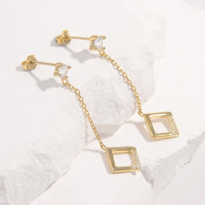 925 Sterling Silver Inlaid Zircon Earrings - -