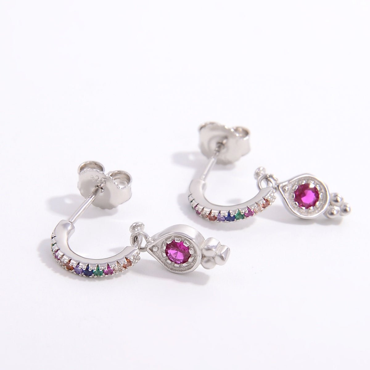 925 Sterling Silver Inlaid Zircon Earrings - -