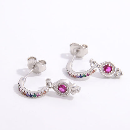 925 Sterling Silver Inlaid Zircon Earrings - -